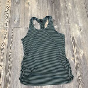 Skechers Workout Tank Top Womens size XL Green Black Ruched Sides Sleeveless